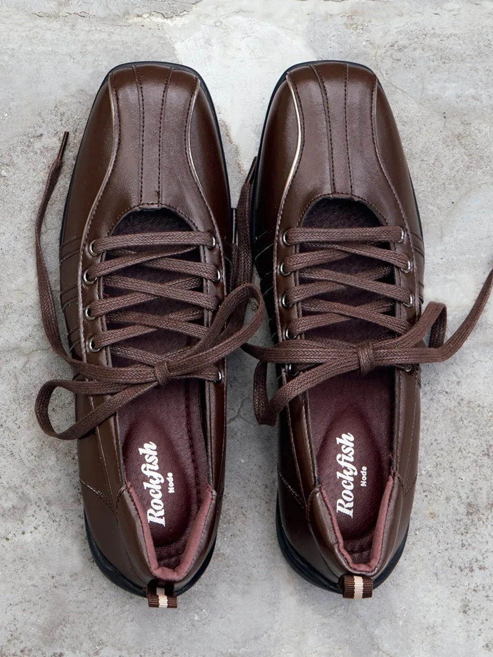 Rockfish Weatherwear Bliss Lace Up Brown Leather Square Toe Ballet Sneakers V2